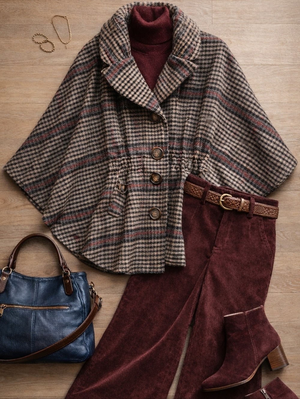Jolt Plaid Cape Coat Houndstooth Poncho Jacket Size M Oversized